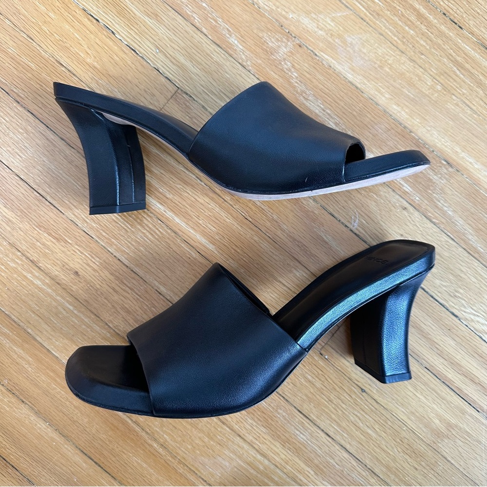 Vince Black Genuine Leather Block Heel Square Toe Mules NWT 9.5 - Picture 3 of 7